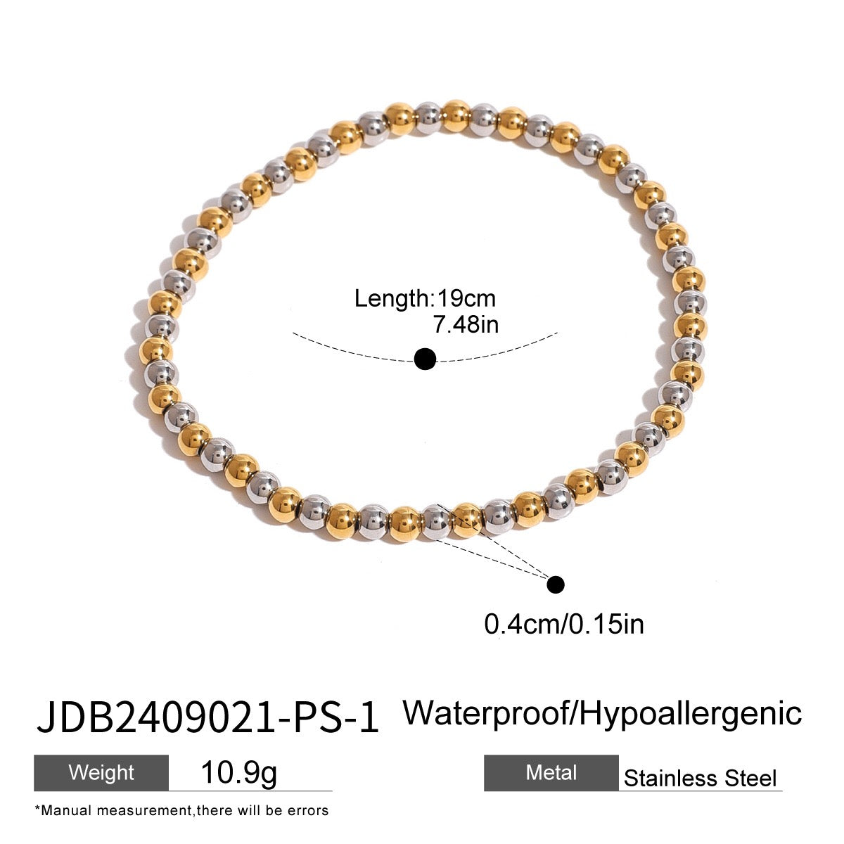 18K Gold and Silver Two Tone Essential Beaded Bracelet