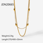 18K Gold Box Chain Beaded Layered Necklace Set