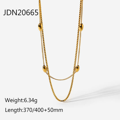18K Gold Box Chain Beaded Layered Necklace Set