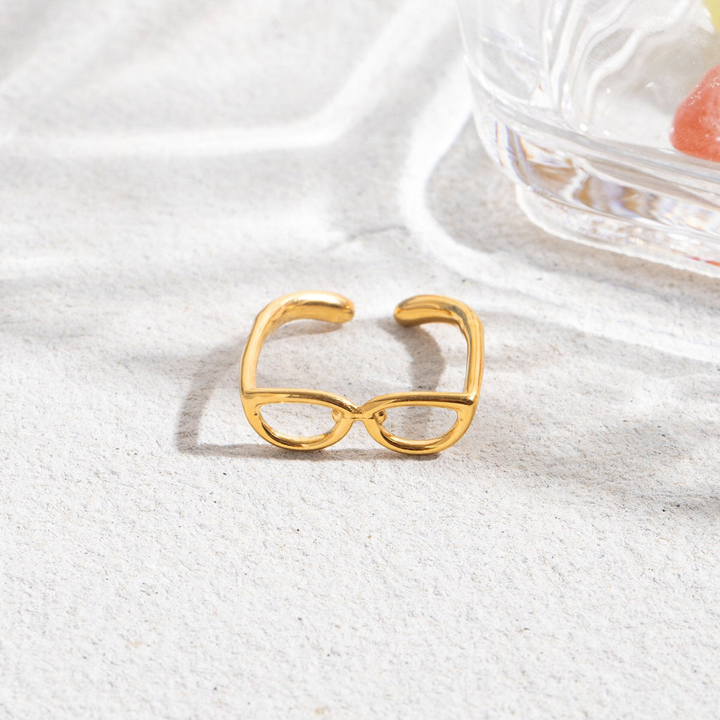 18K Gold Sexy Nerd Dainty Glasses Stacking Cuff Ring