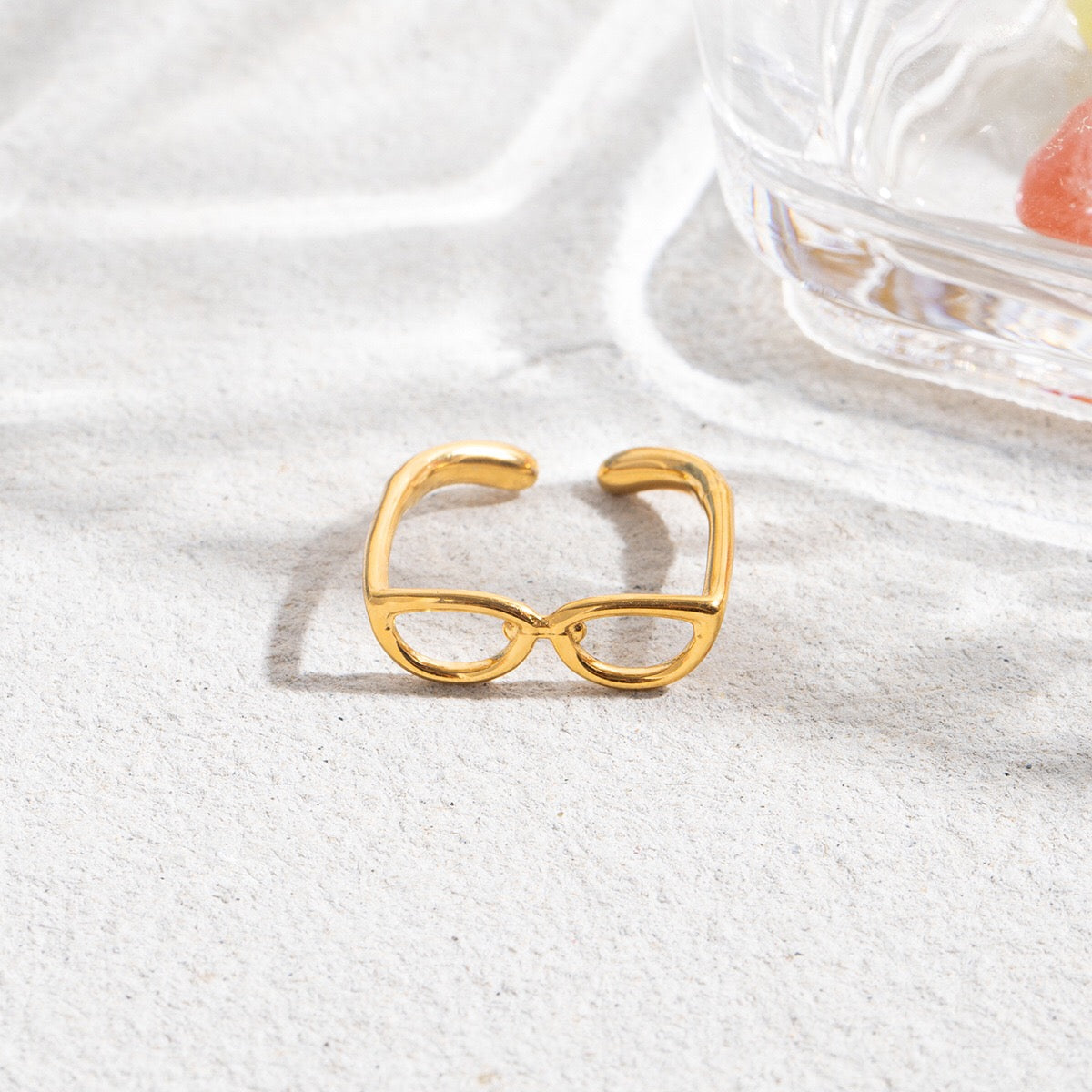 18K Gold Sexy Nerd Dainty Glasses Stacking Cuff Ring