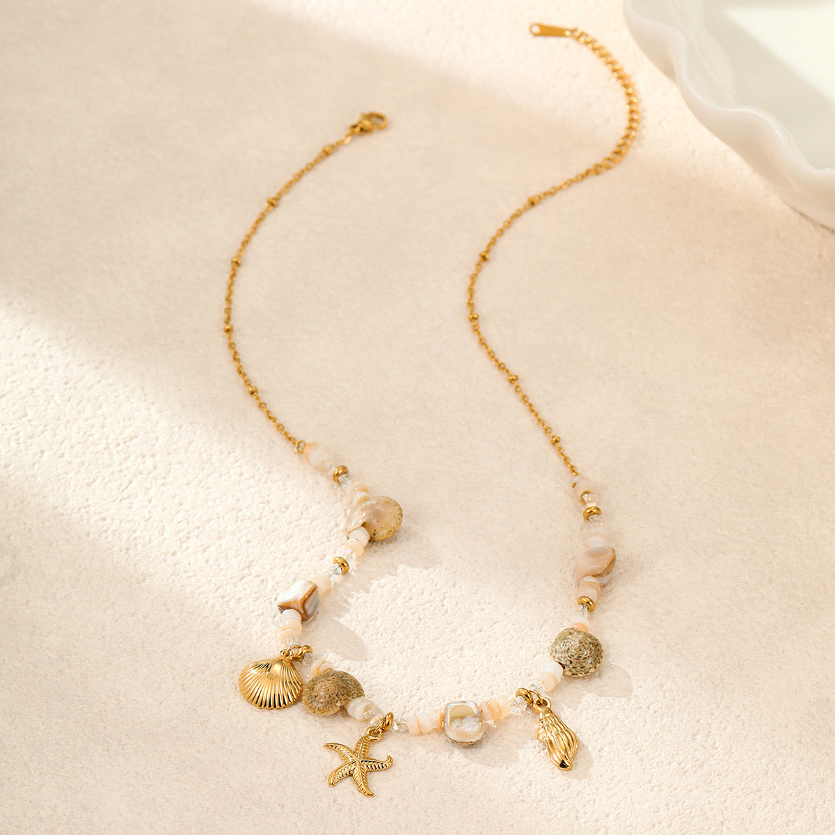 18K Gold Beach Vibe Starfish Shell Beaded Charm Bracelet