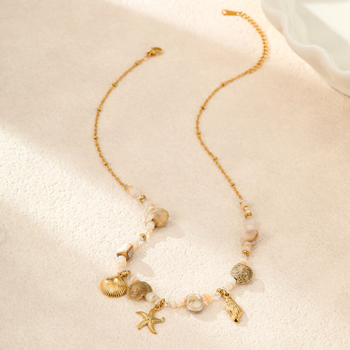 18K Gold Beach Vibe Starfish Shell Beaded Necklace