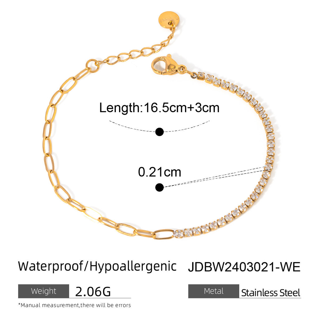 18K Gold Bling Tennis Paperclip Chain Bracelet