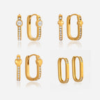 18K Gold Iced Frame Heart Small Rectangle Hoop Huggie Earrings