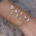 18K Gold Ocean Sparkle Seashell Palm Tree Dainty Pave Bracelet