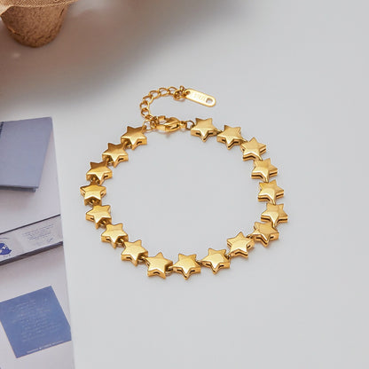 18K Gold Pink Dream Star Tennis Chain Bracelet Stack