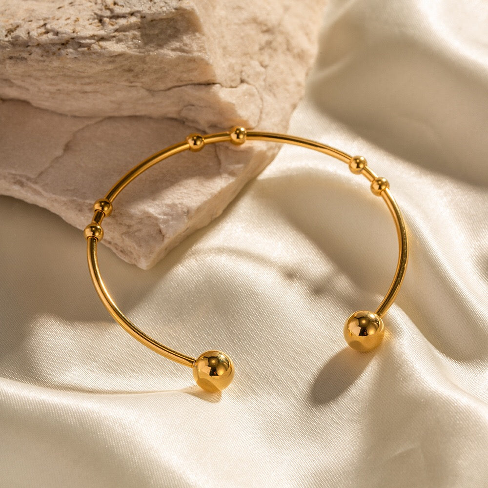 18K Gold Floating Beades Stacking Cuff Bangle Bracelet