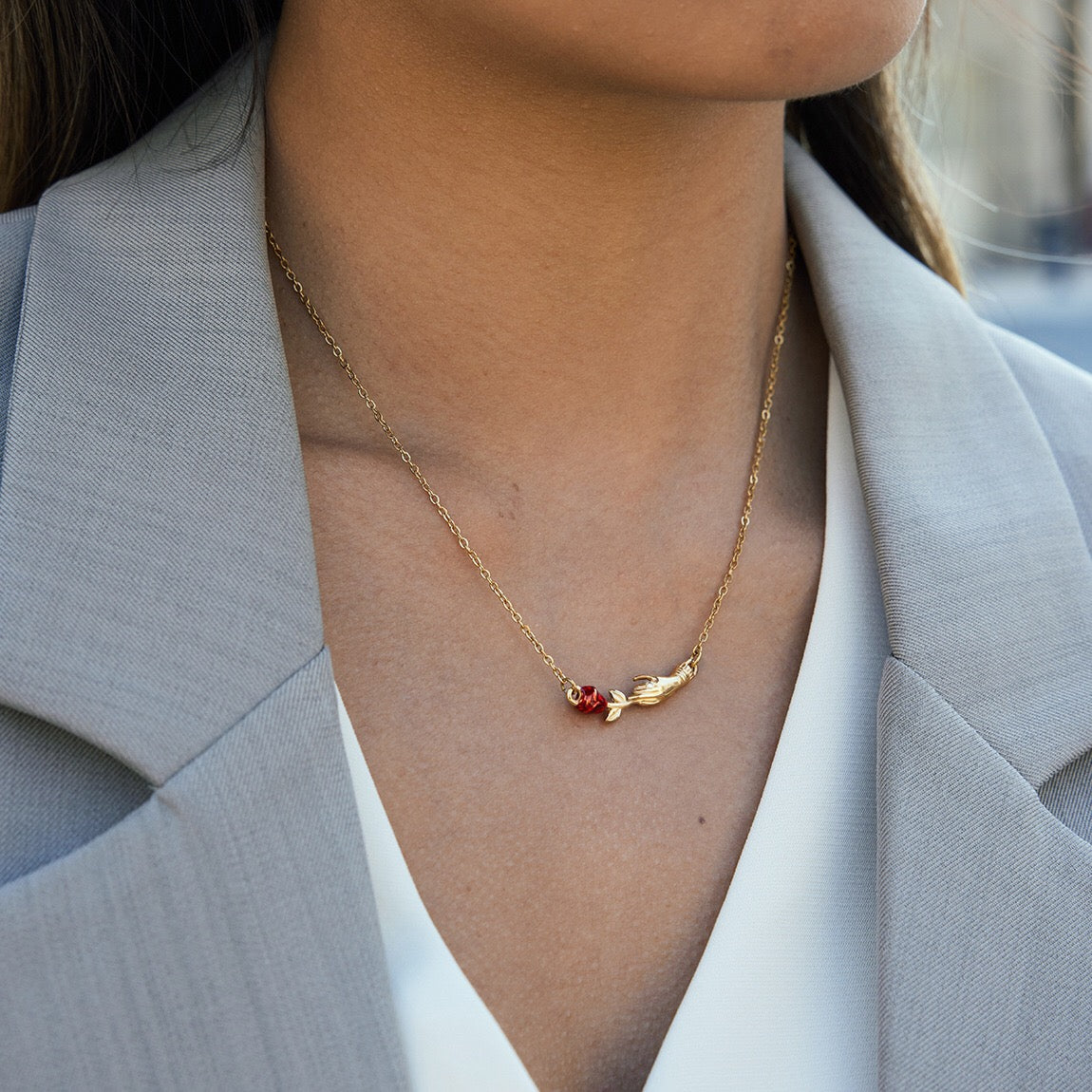 18K Gold Confession Red Rose Pendant Necklace