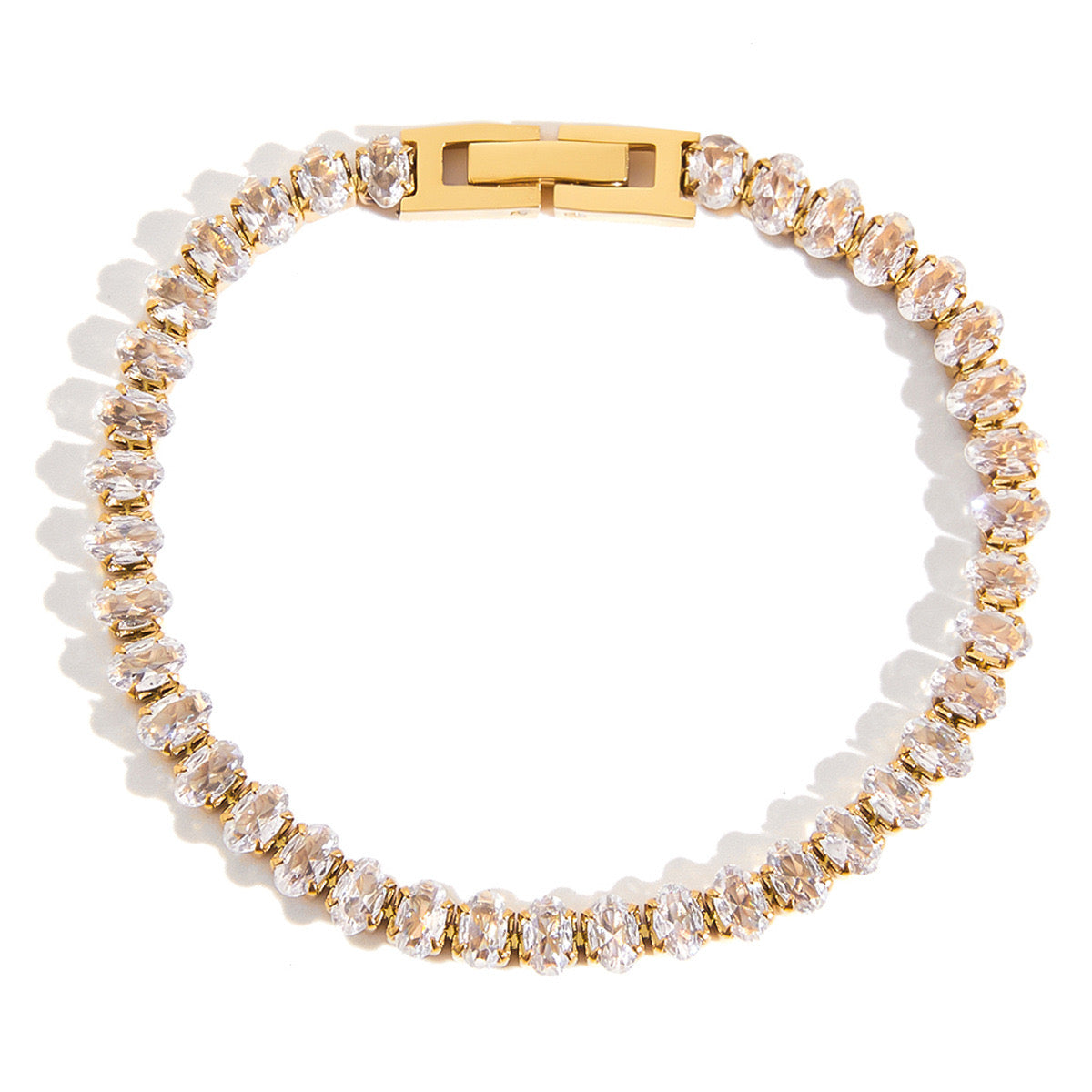 18K Gold Extra Bling Paperclip Chain Bangle Tennis Bracelet Stack