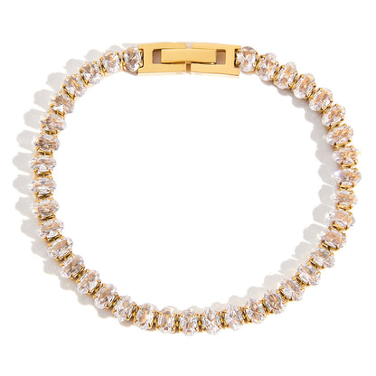 18K Gold Extra Bling Paperclip Chain Bangle Tennis Bracelet Stack