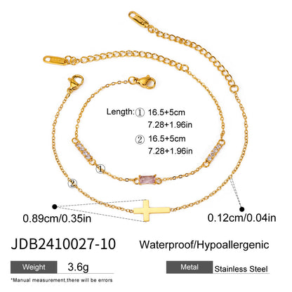 18K Gold Cross Birthstone Bracelets Set