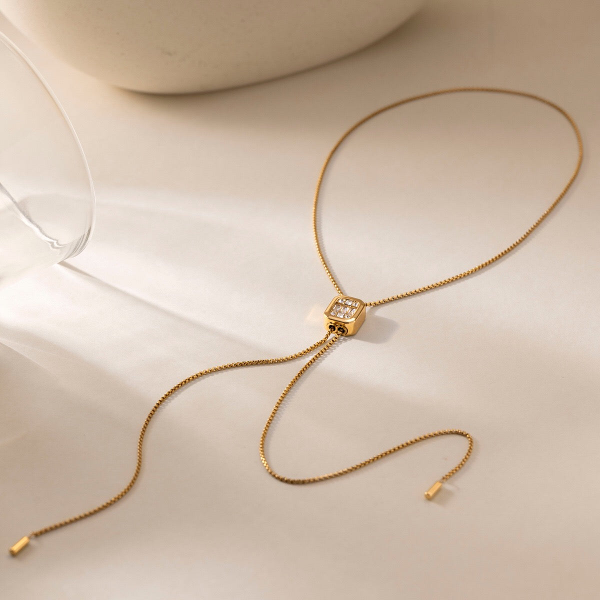 18K Gold Skin Deep Adjustable Lariat Chain Necklace