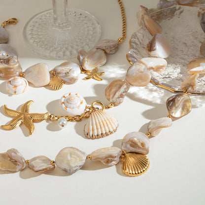 18K Gold Chunky Summer Seashell Statement Choker Necklace