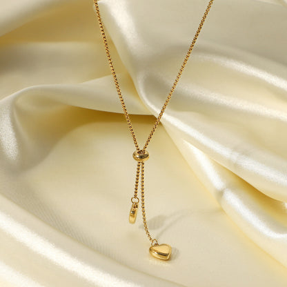 14K Gold Dangle Heart Lariat Necklace