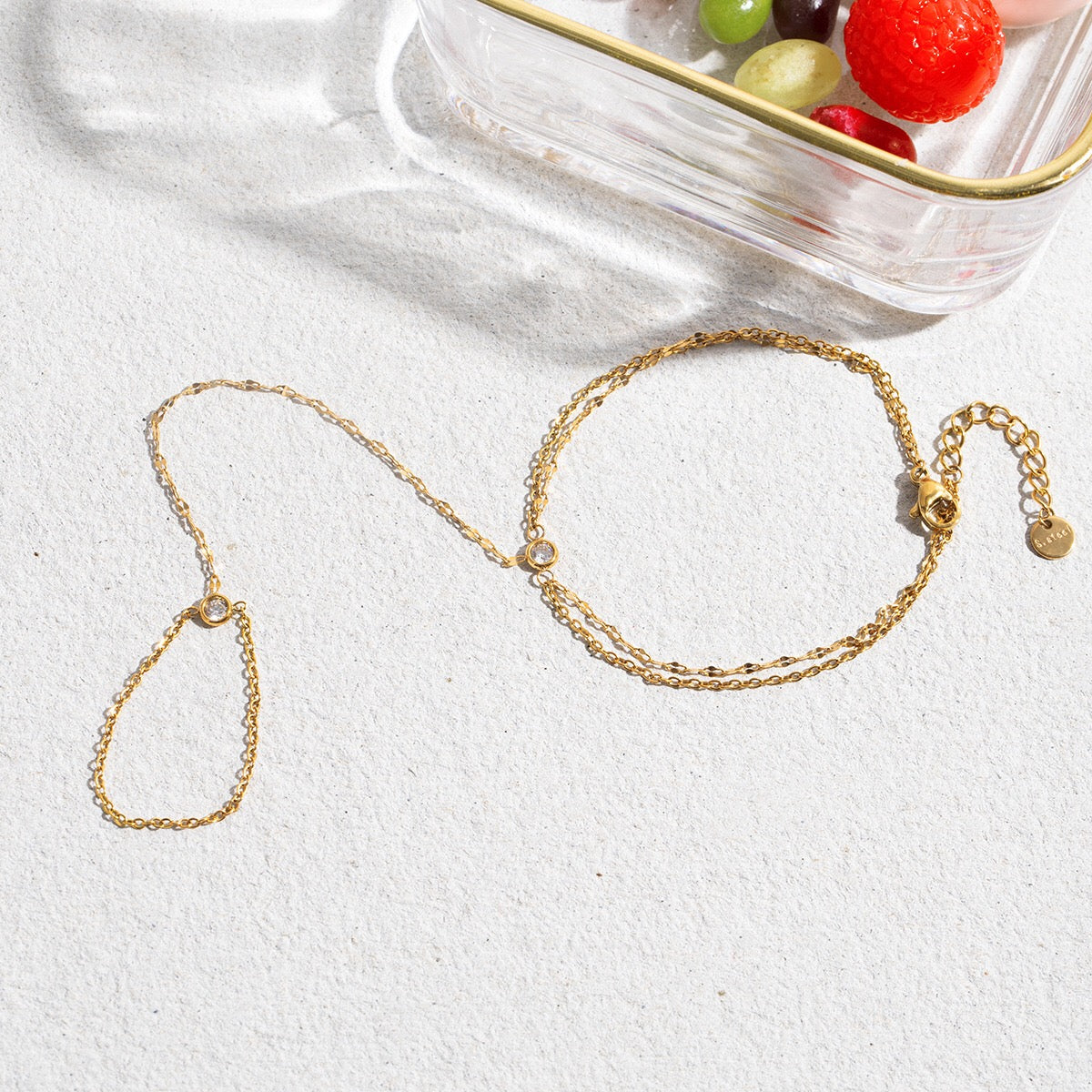 18K Gold Simple Bling Dainty Hand Chain Bracelet
