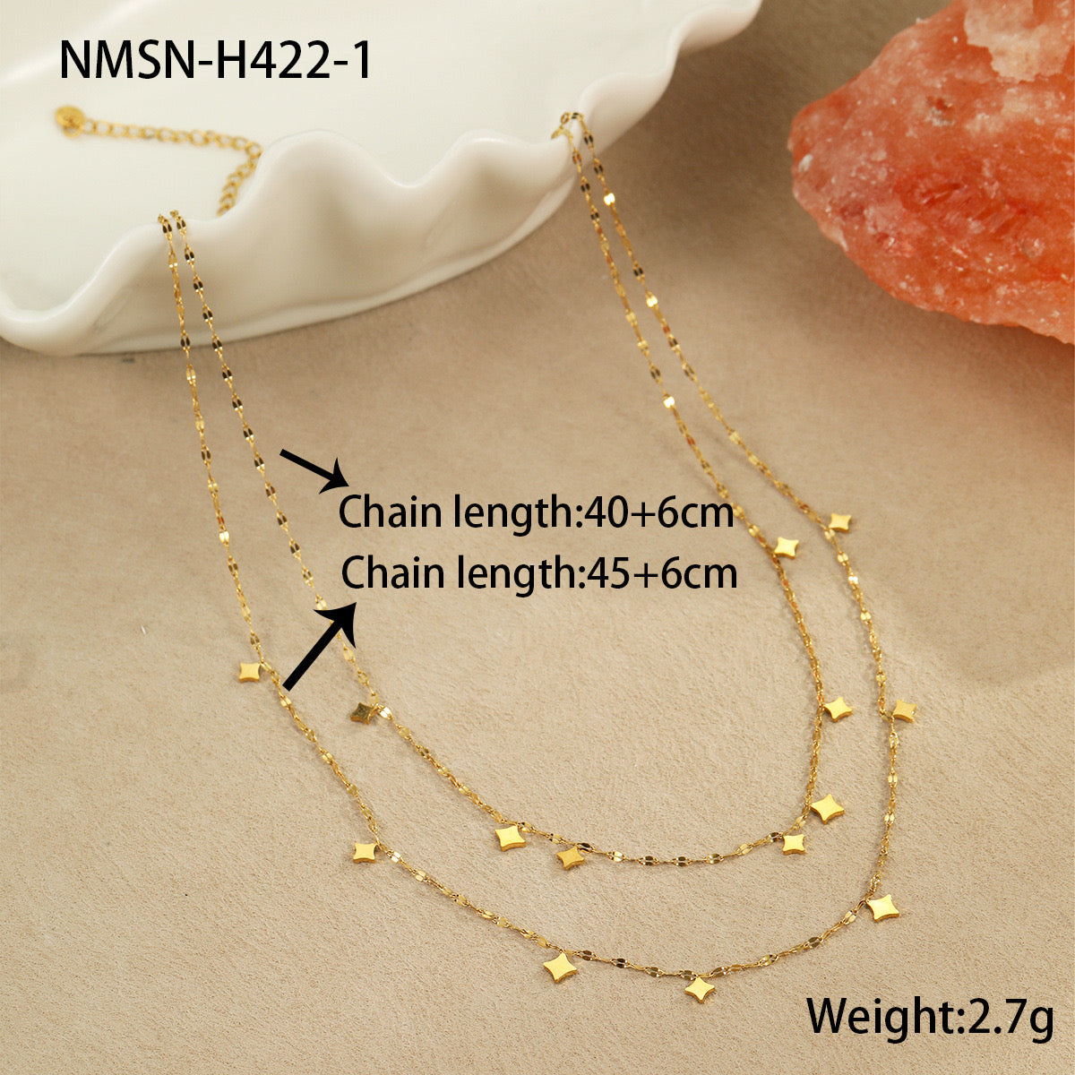 18K Gold Star Sprinkled Double Chain Dainty Layered Necklace Set