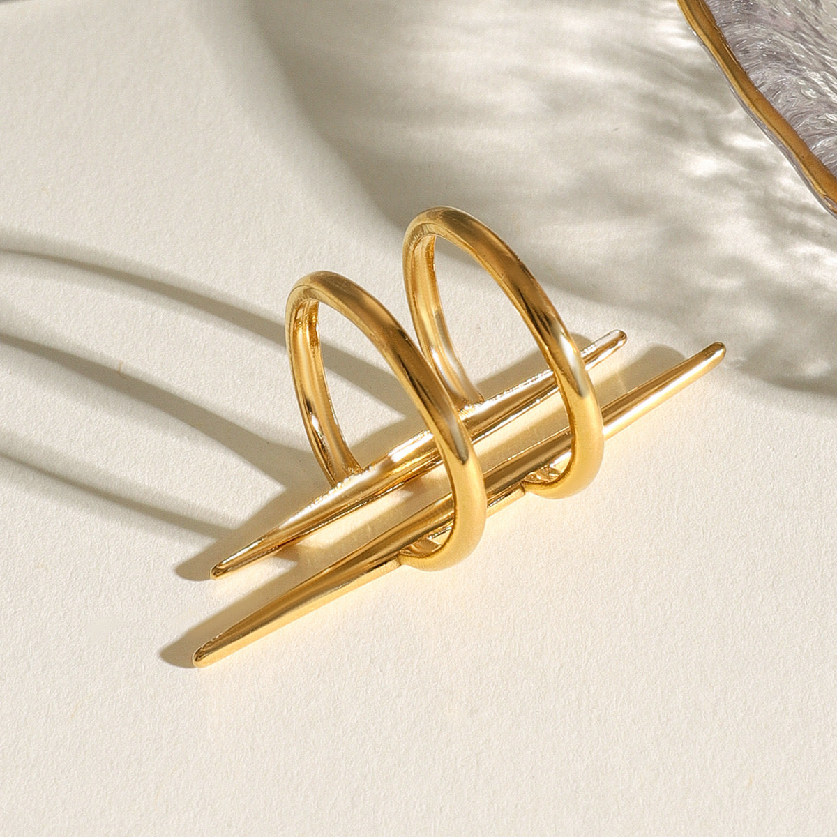 18K Gold Edgy Statement Cuff Ring