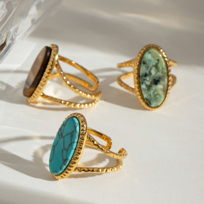 18K Gold Old Money Oval Gemstone Statement Ring