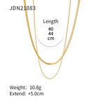 18K Gold Horseshoe Clover Lucky Charm Herringbone Double Chain Layered Necklace Set