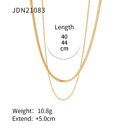 18K Gold Horseshoe Clover Lucky Charm Herringbone Double Chain Layered Necklace Set