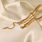 18K Gold Paperclip Cuban Link Chain Layered Necklace Set