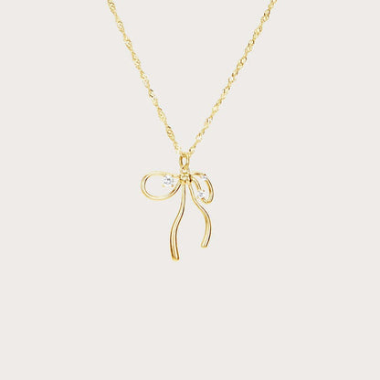 18K Gold Starry Coquette Bow Pendant Necklace