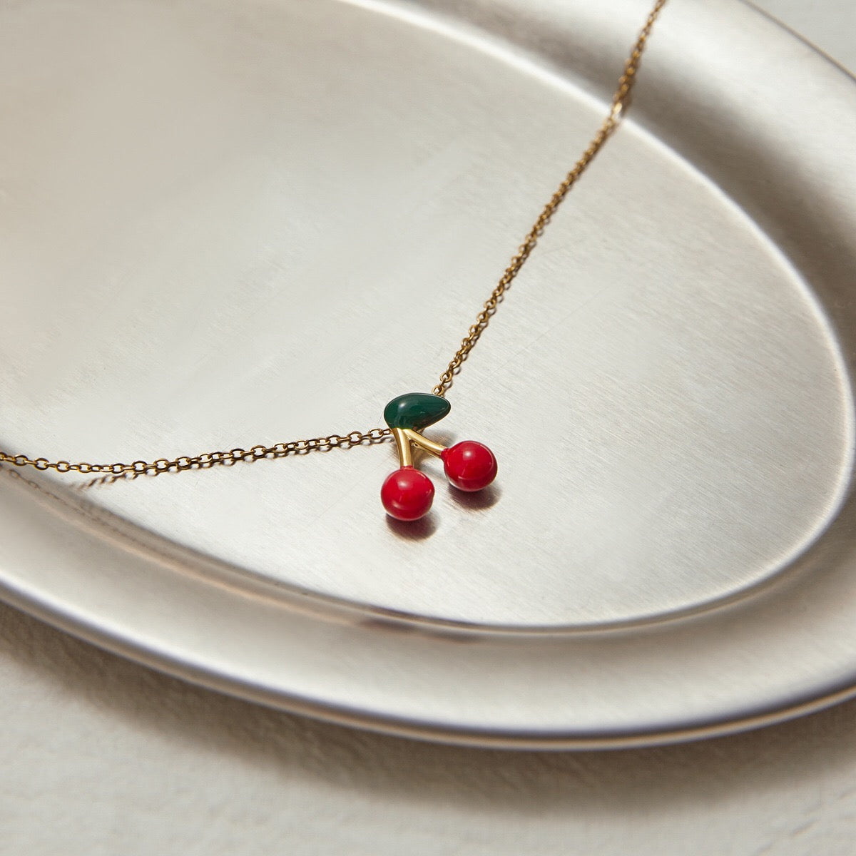 18K Gold Dainty Cherry Pendant Cute Choker Necklace