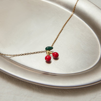 18K Gold Dainty Cherry Pendant Cute Choker Necklace