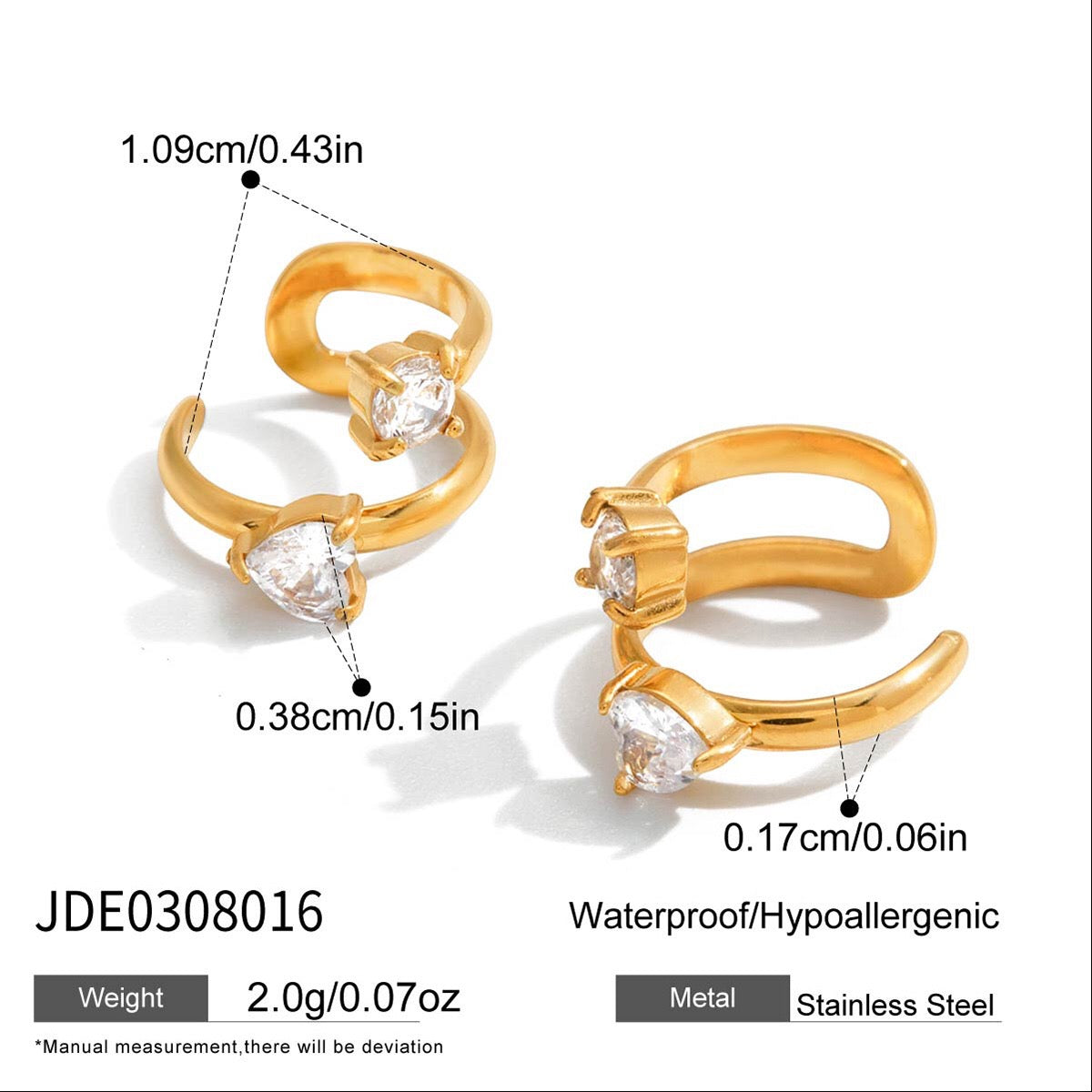 18K Gold Dazzle Huggie Dangle Earrings CZ Ear Cuffs Stack