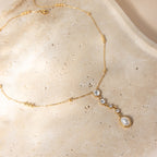 18K Gold Sweet Lumi Pearl Y Shape Lariat Dainty CZ Necklace