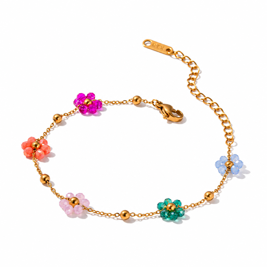 18K Gold Blossom Beaded Flower Necklace & Bracelet Set