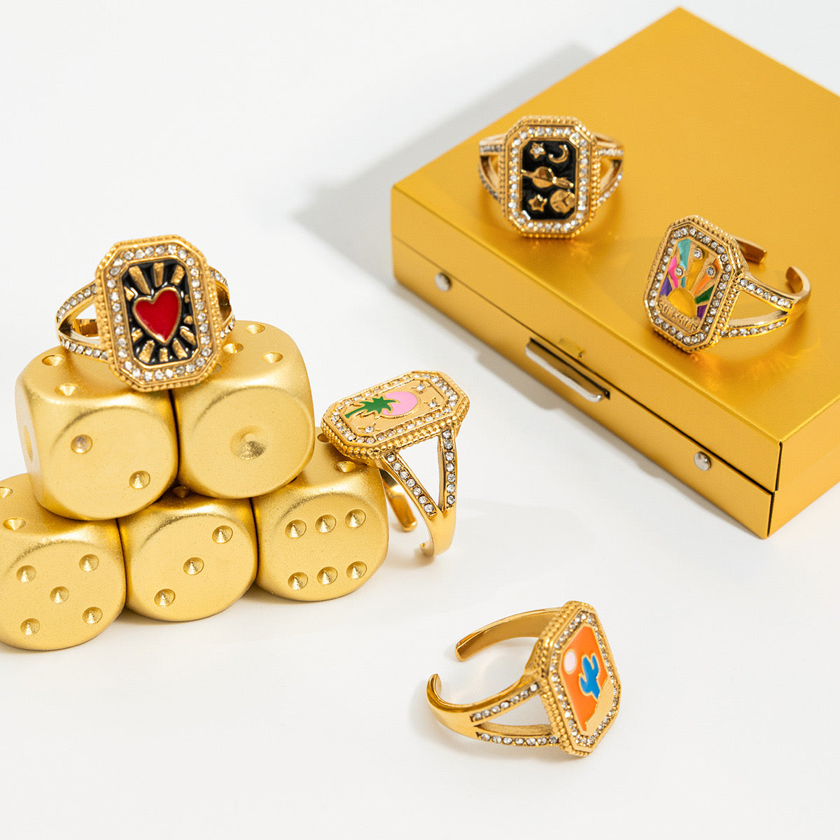 18K Gold Bejeweled Girl Boss Signet Statement Ring