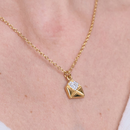 18K Gold Written in Love Bling Heart Pendant Dainty Necklace