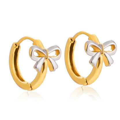 18K Gold and Silver Two Tone Bow Small Hoop Huggie Earrings