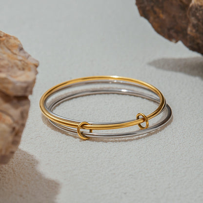 18K Gold and Silver Two Tone Connected Silm Bangle Bracelets Stack