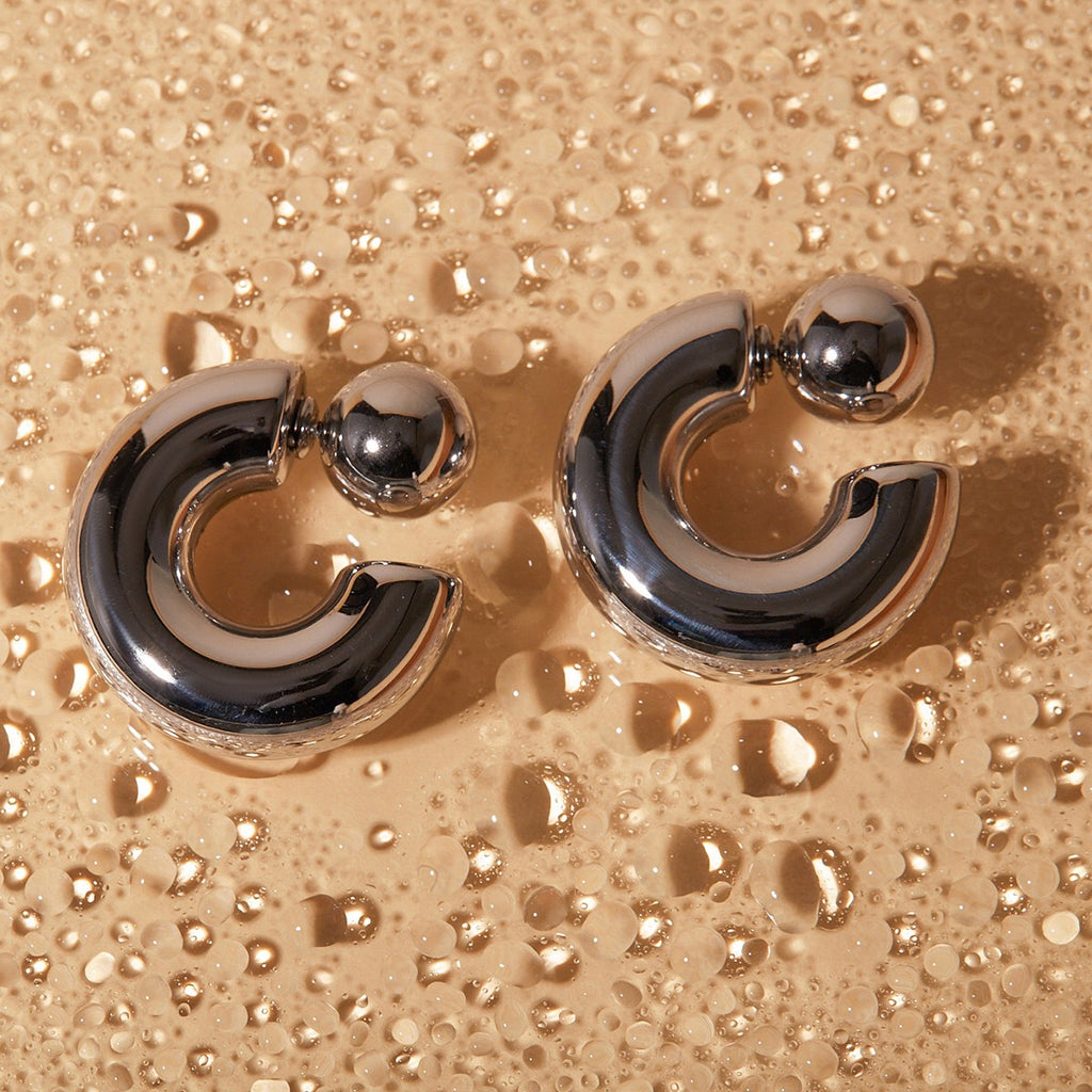 18K Gold Chunky Hoop Statement Huggie Earrings