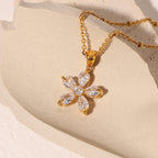 18K Gold Bling Flower CZ Pendant Necklace