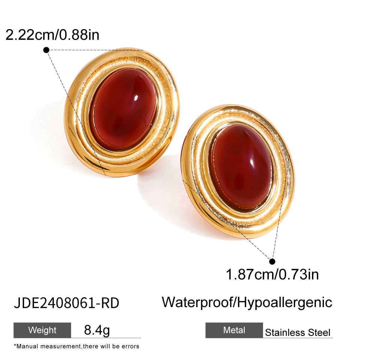18K Gold Retro Color Statement Stud Earrings