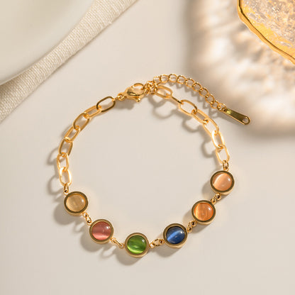 18K Gold Color Cat's Eye Gemstones Chain Bracelet