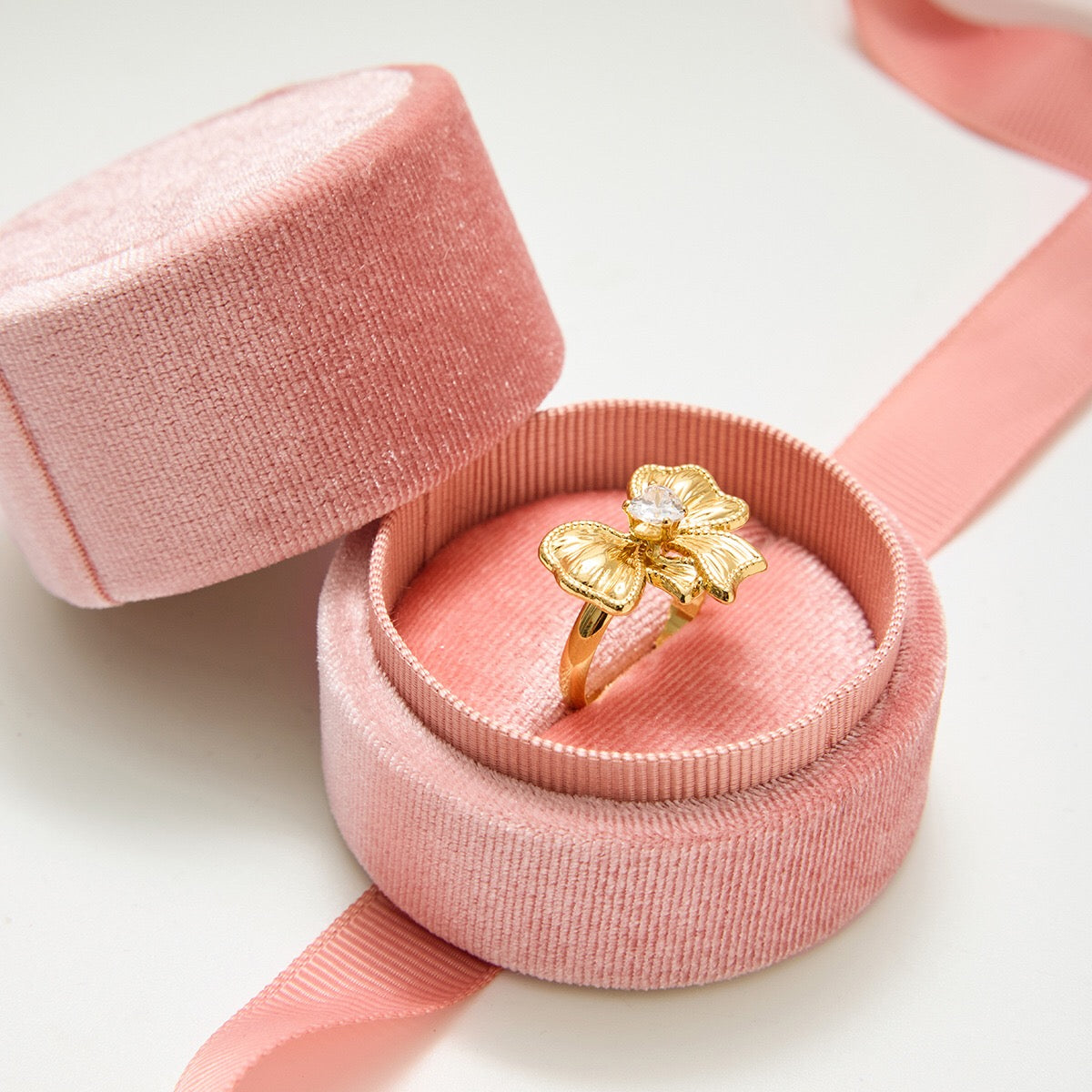 18K Gold Ribboned Elegance Bow Heart Statement Ring