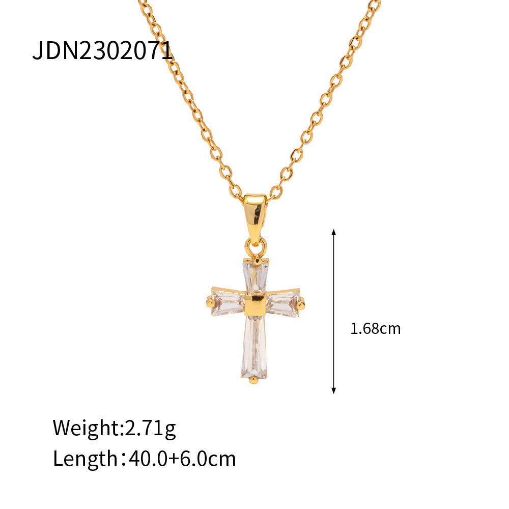 18K Gold Minimalist Crystal Cross Necklace