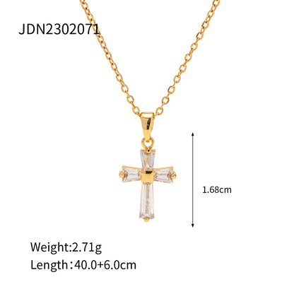 18K Gold Minimalist Crystal Cross Necklace