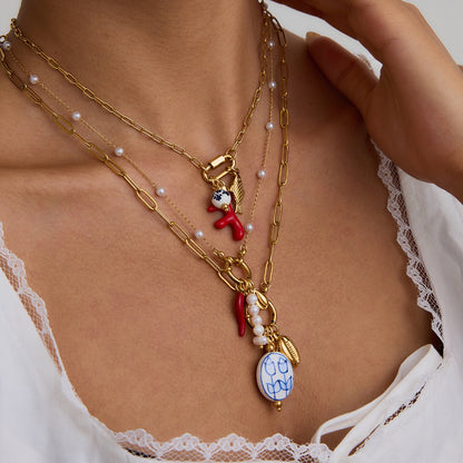 18K Gold Carabiner Paperclip Cuban Link Cable Chain Charm Necklace