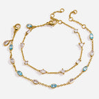 18K Gold Blue Lagoon Dainty Chain Bracelet Stacks