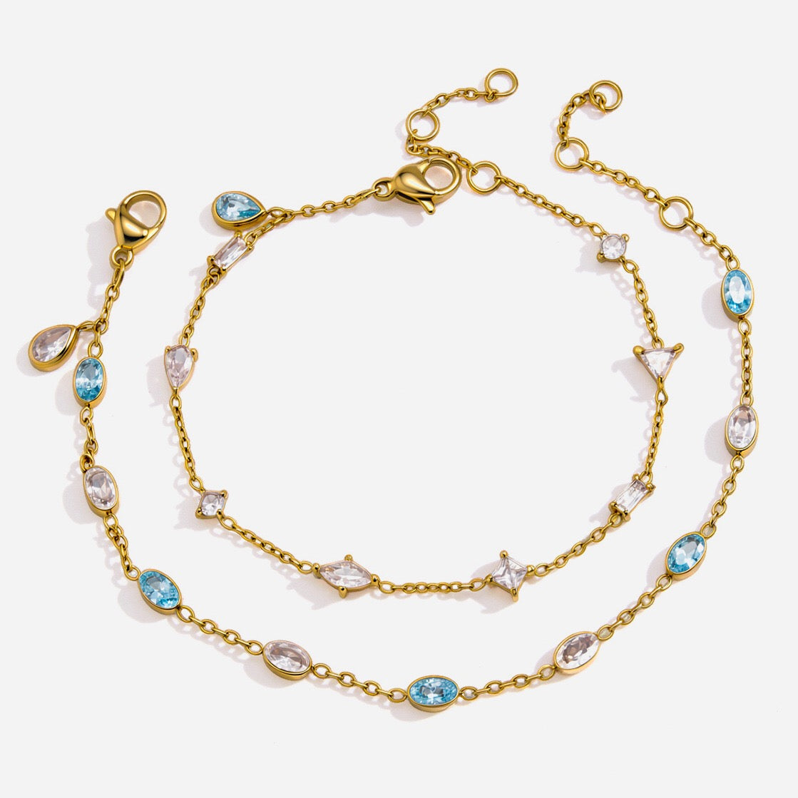 18K Gold Blue Lagoon Dainty Chain Bracelet Stacks