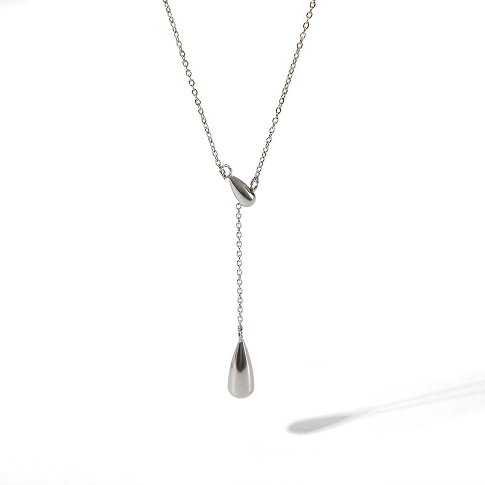 18K Gold Minimalist Raindrop Dainty Lariat Necklace