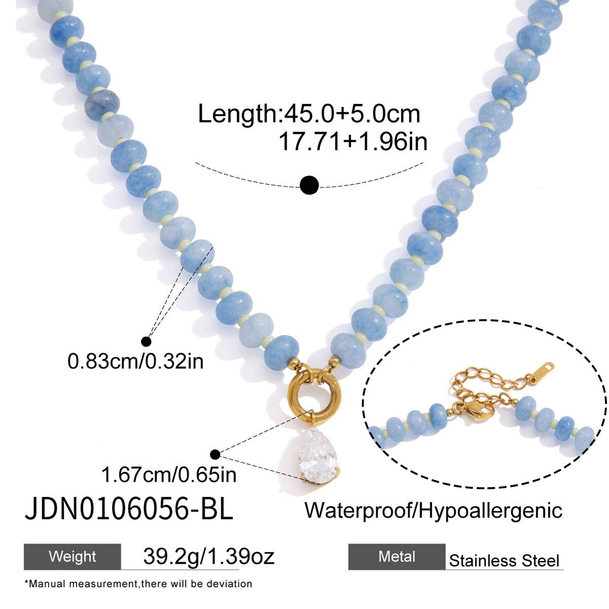 18K Gold Color Therapy Beaded Pendant Necklace