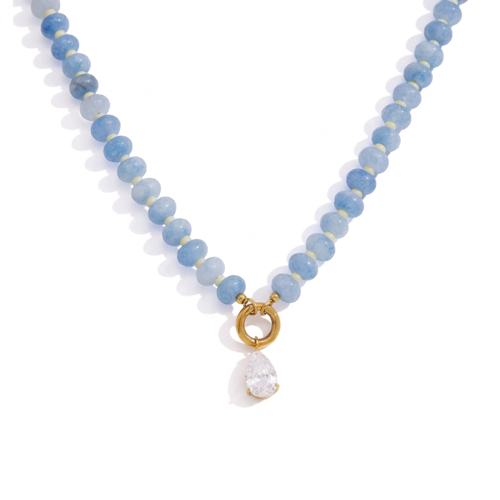 18K Gold Color Therapy Beaded Pendant Necklace