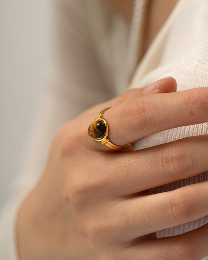 18K Gold Color Gemstone Statement Ring